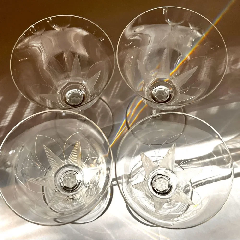 Vintage Bavarian Art Deco Lotus Fine Crystal cordial Glasses set of 4